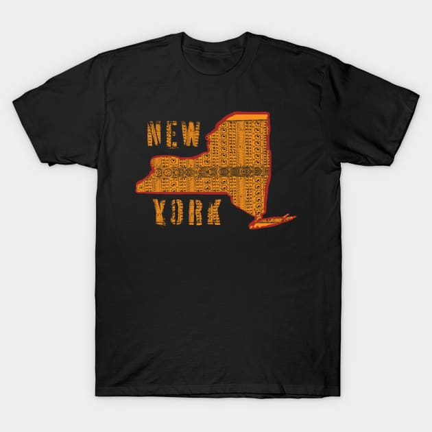 Polynesian Style New York State Map and Spellout T-Shirt by pelagio